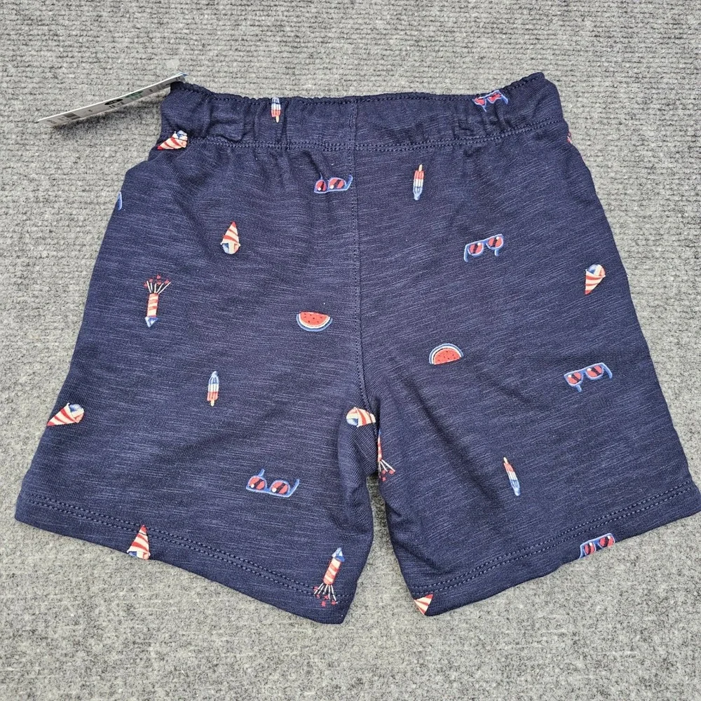 Carters Knit Shorts Toddler 3T Navy Blue Summer Fireworks Watermelon Print